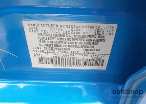 2025 Nissan Sentra Sr from USA, damaged, VIN 3N1AB8DV3SY308276